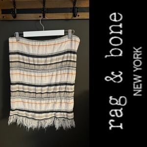 RAG & BONE Blanket Oversized Hand Woven Orange Grey Beige White Stripes Throw